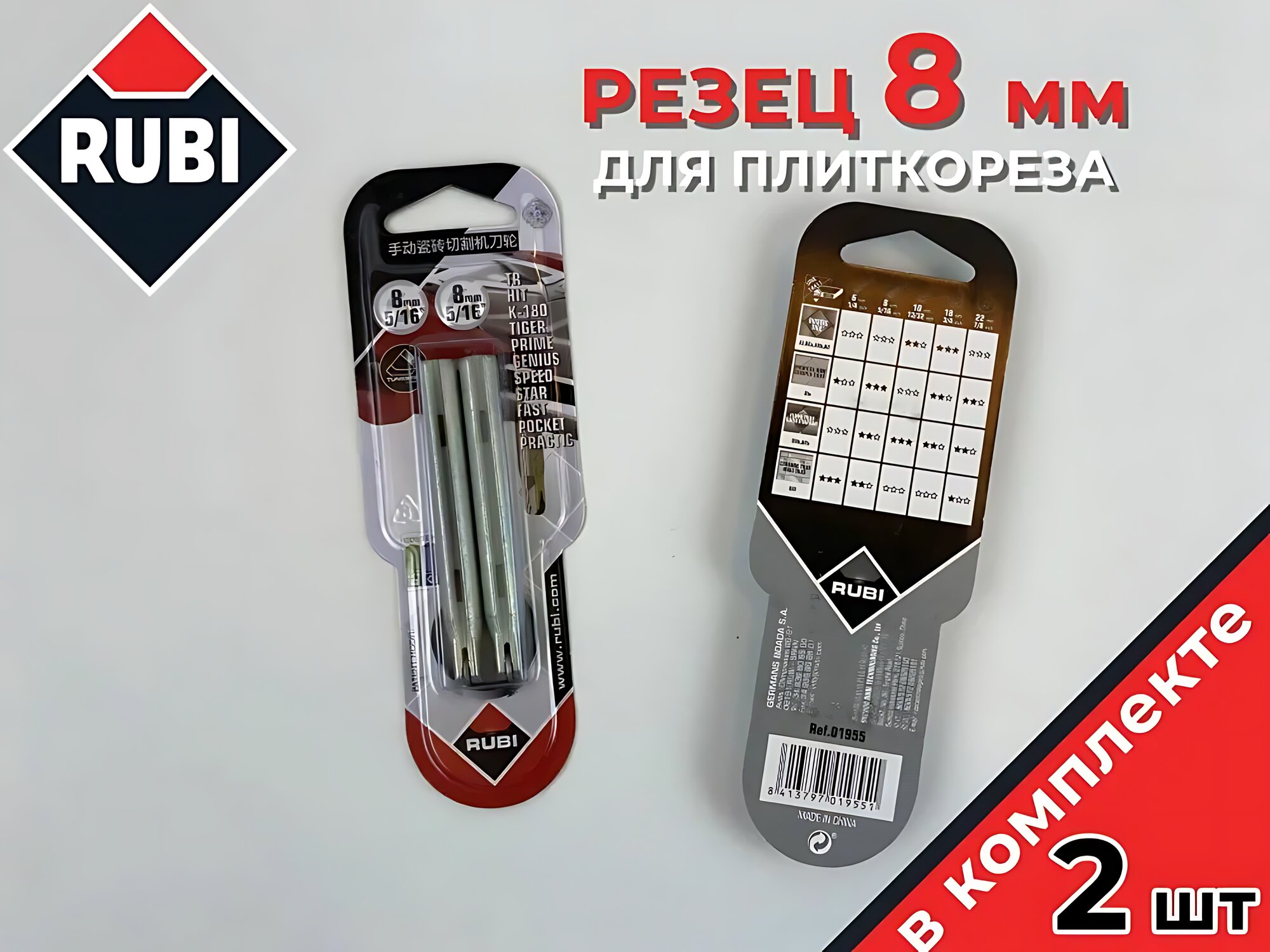 Ролик (резец) режущий для плиткореза Rubi 8мм (2шт в комплекте)
