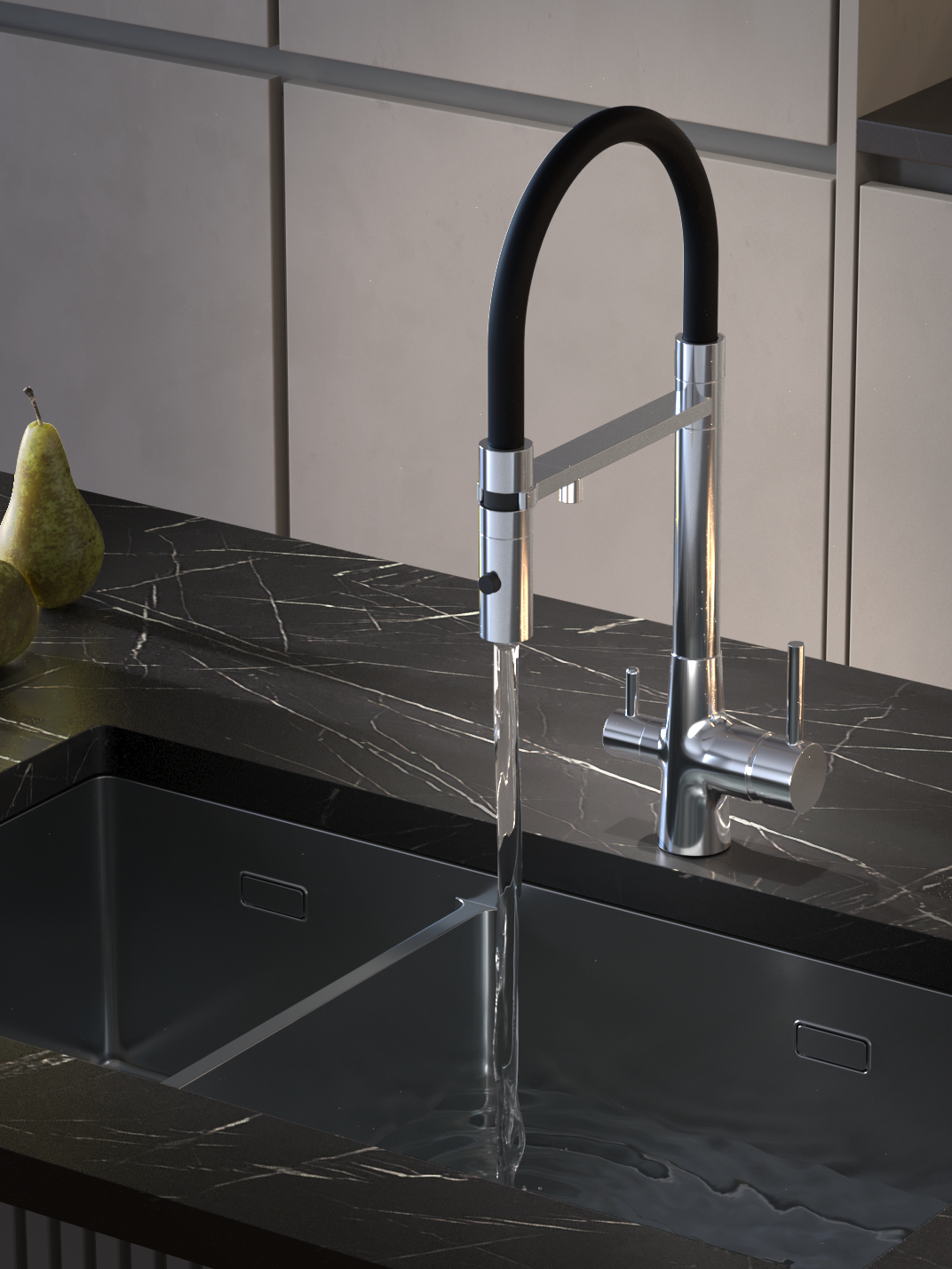 Смеситель для кухни с подключением к фильтру черный/хром ESKO Line EL_MGN black с гибким изливом | многорежимный