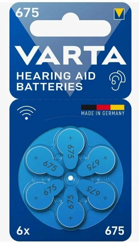 Батарейка для слухового аппарата VARTA Hearing Aid Batteries 675, (6) шт. в блистере