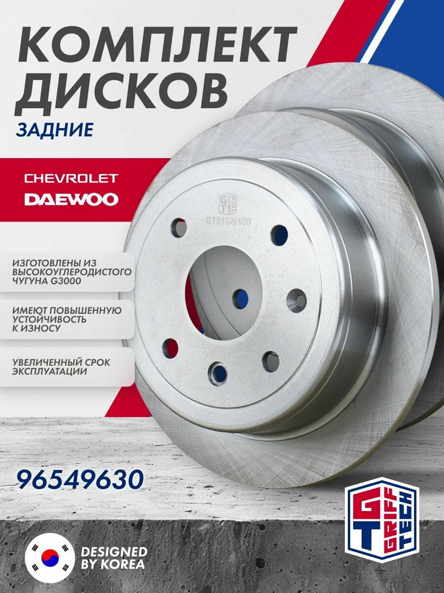 Комплект тормозных дисков задних GRIFF TECHт 2 шт. Chevrolet Lacetti / Daewoo Gentra / 96549630
