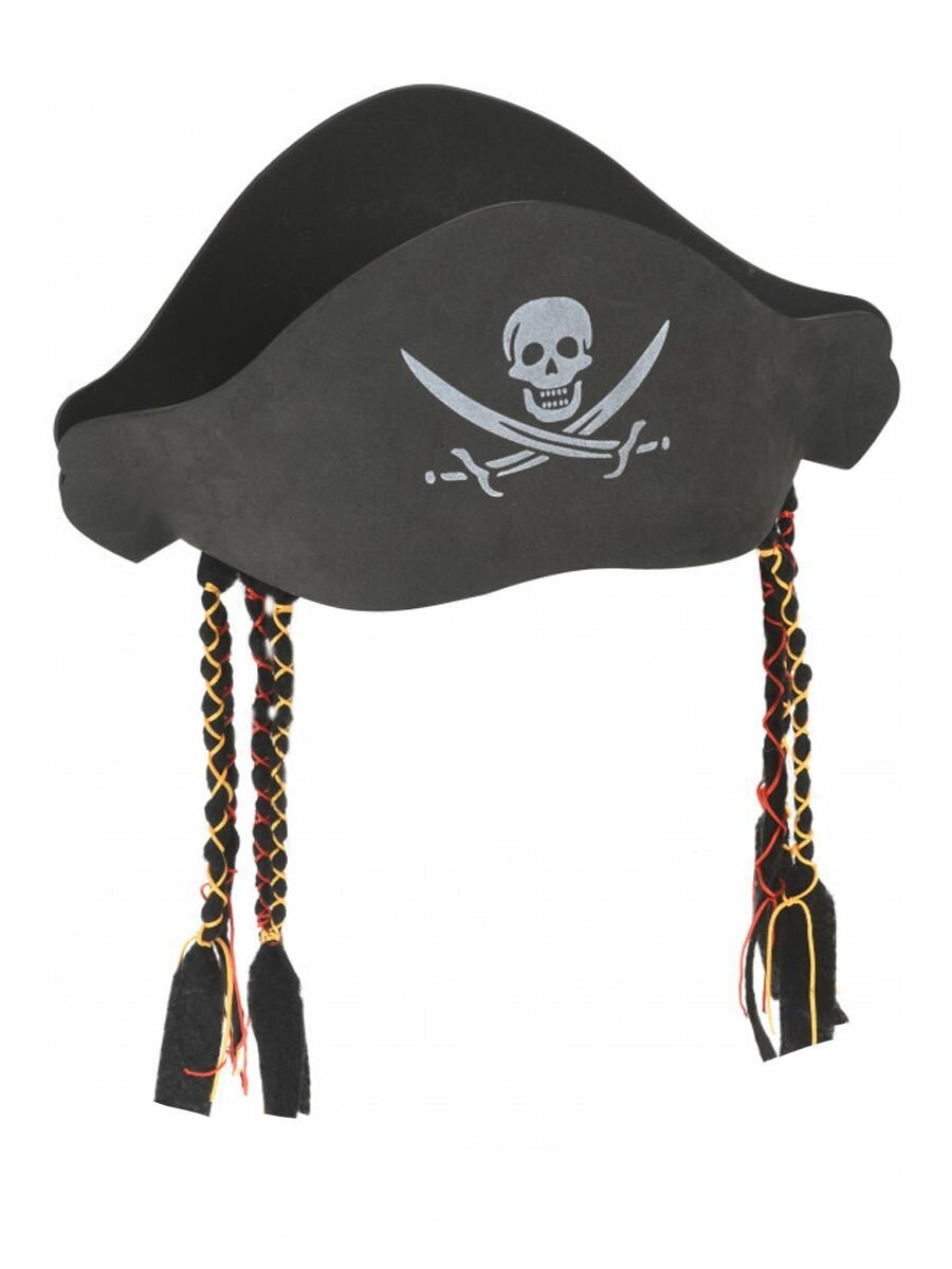 Шляпа "Пират с косичками", пластик, длина 32см, унисекс, черный цвет