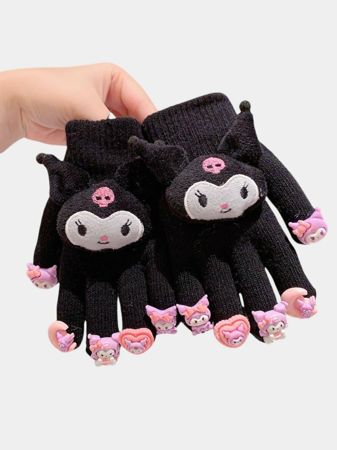 Перчатки  для девочек, размер L, черный/розовый