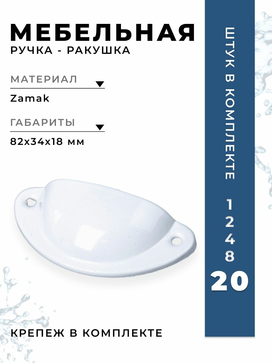 Ручка-скоба мебельная BRANTE RS.92.64. белый, комплект 20 шт, ручка для шкафов и комодов, для кухонного гарнитура, для мебели