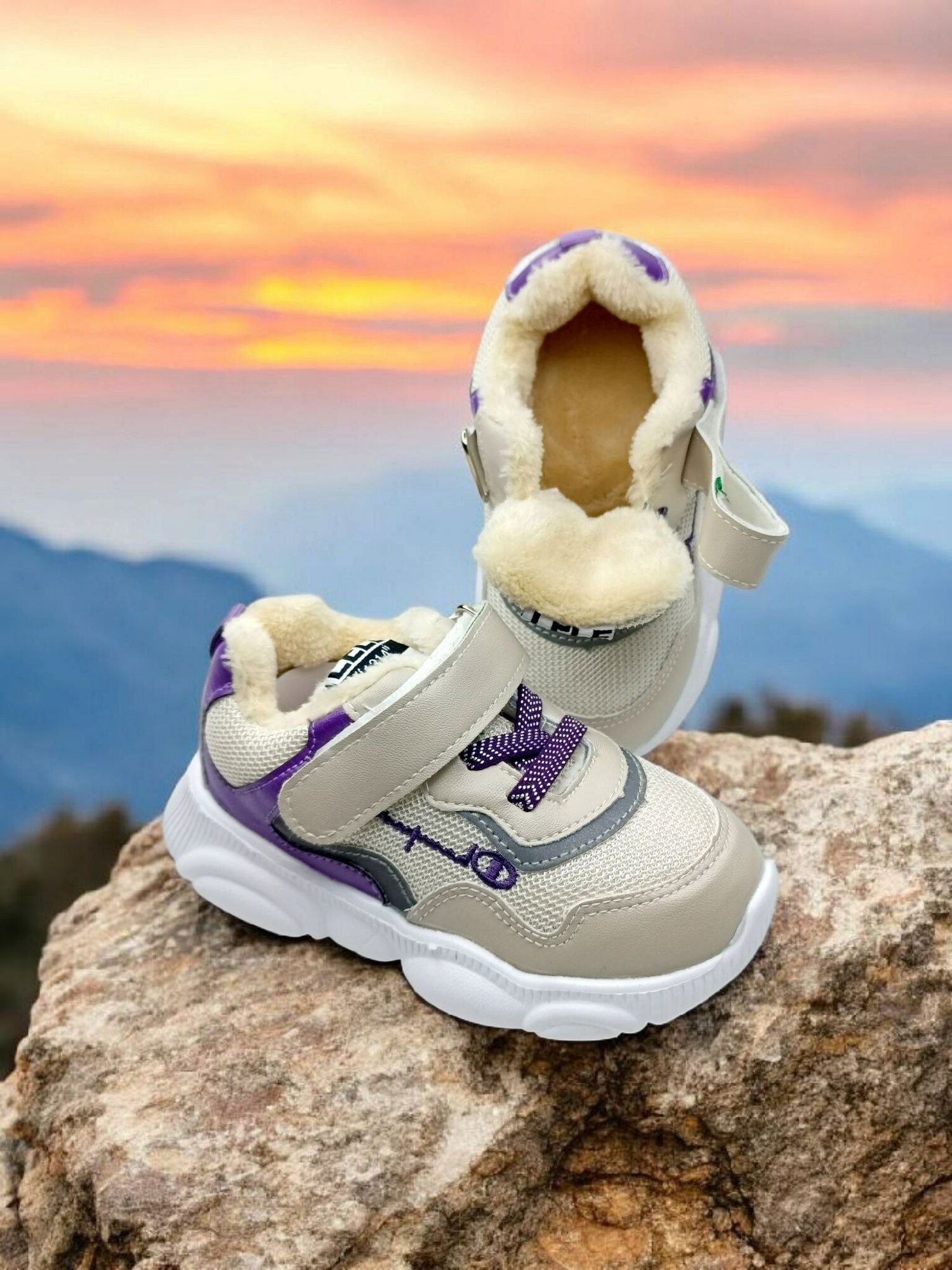 Кроссовки, размер 22, бежевый, фиолетовый — фото 1