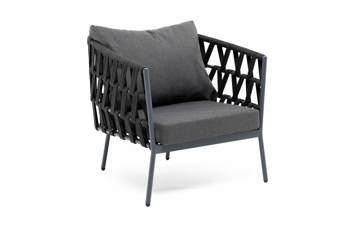Кресло из алюминия и плетеного роупа двухместный Диего 4SIS садовый уличный плетеный с мягкими темно-серыми подушками (полиэстер 300гр/м2) алюминиевый каркас 77x72x77
