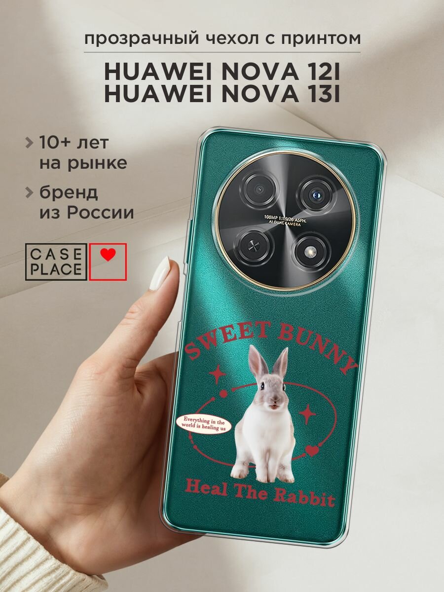 Чехол на Huawei Nova 12i/Nova 13i / Хуавей Нова 12i/Нова 13i с принтом "Heal the rabbit", прозрачный