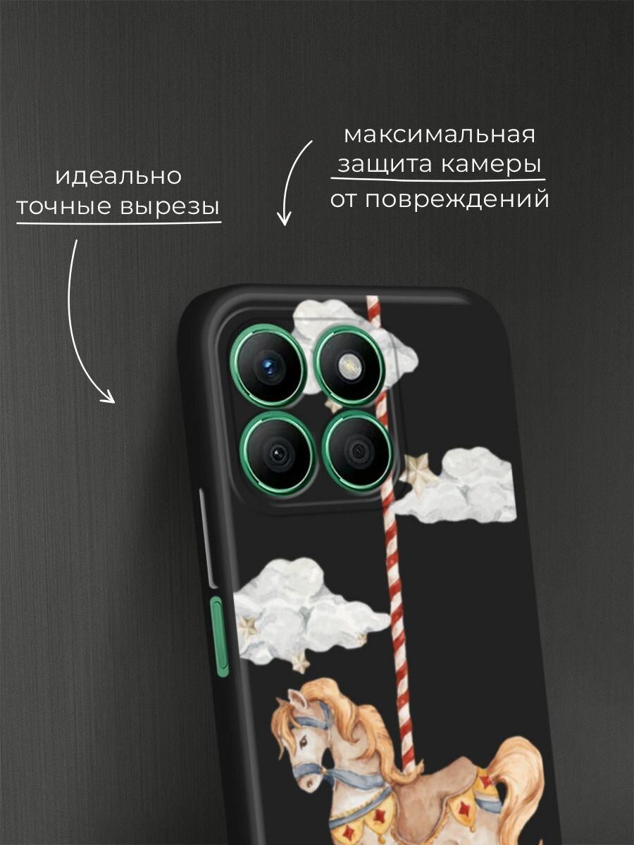 Черный матовый чехол на Honor X8B / Хонор X8B с принтом "Карусель лошадка" — фото 1