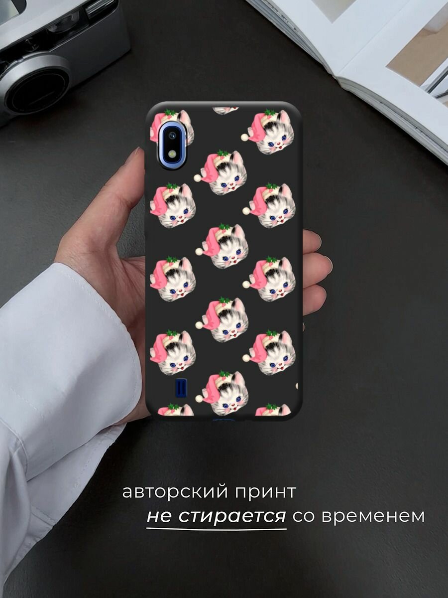 Чехол на Samsung Galaxy A10 / Самсунг А10 с принтом "Котик в шапке паттерн" — фото 1