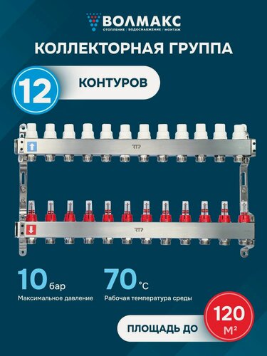 Изображение товара Коллекторная группа с расходомером и кронштейном 1"х3/4" 12 вых. RTP
