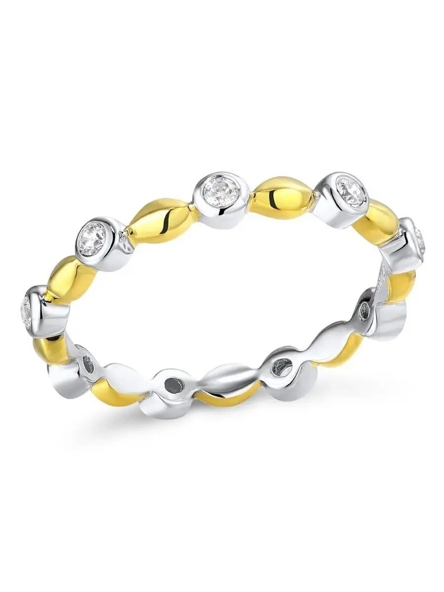 Кольцо дорожка, серебро, 925 проба, золочение, фианит