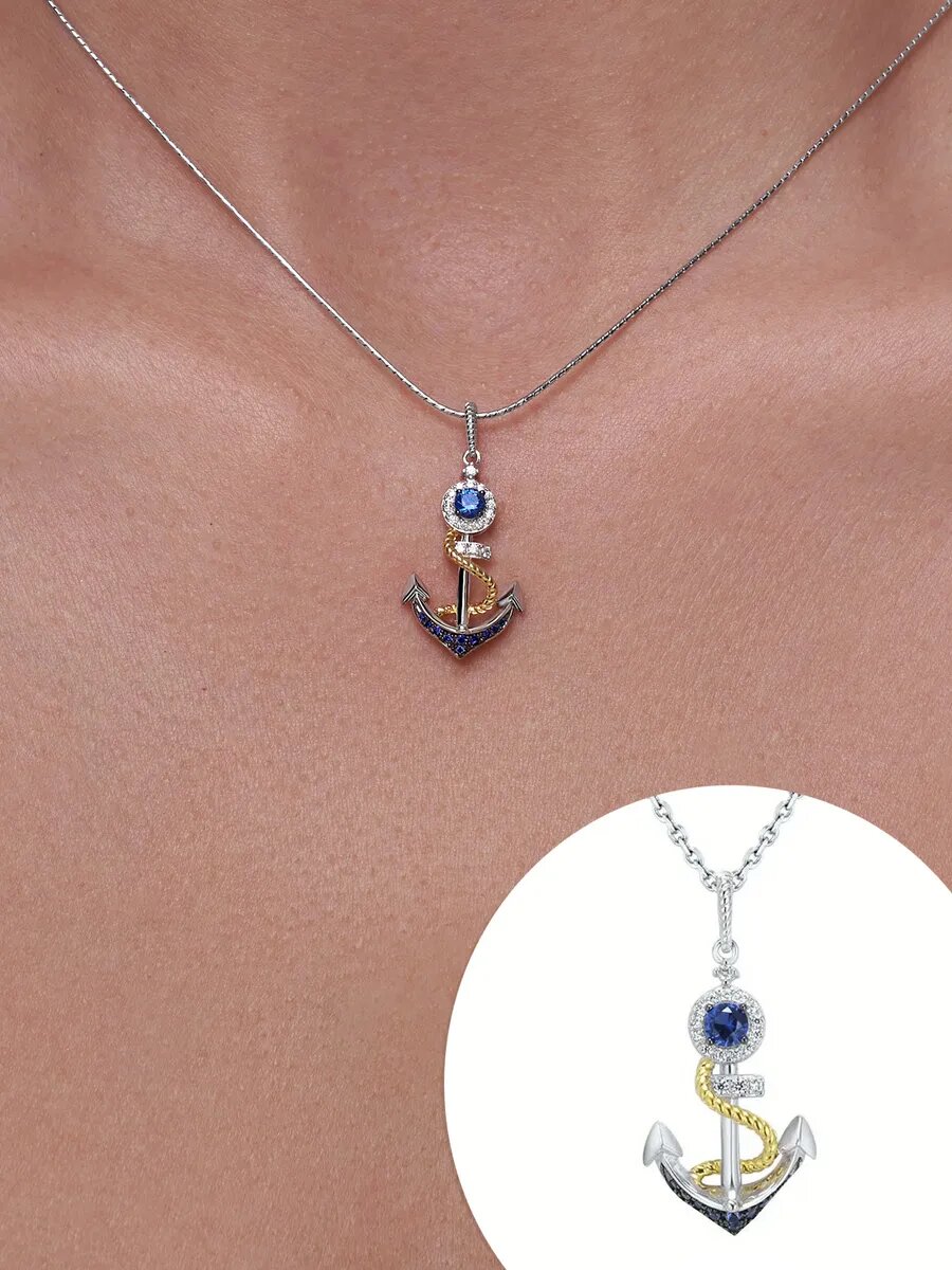 Подвеска, серебро, 925 проба, золочение, родирование, фианит