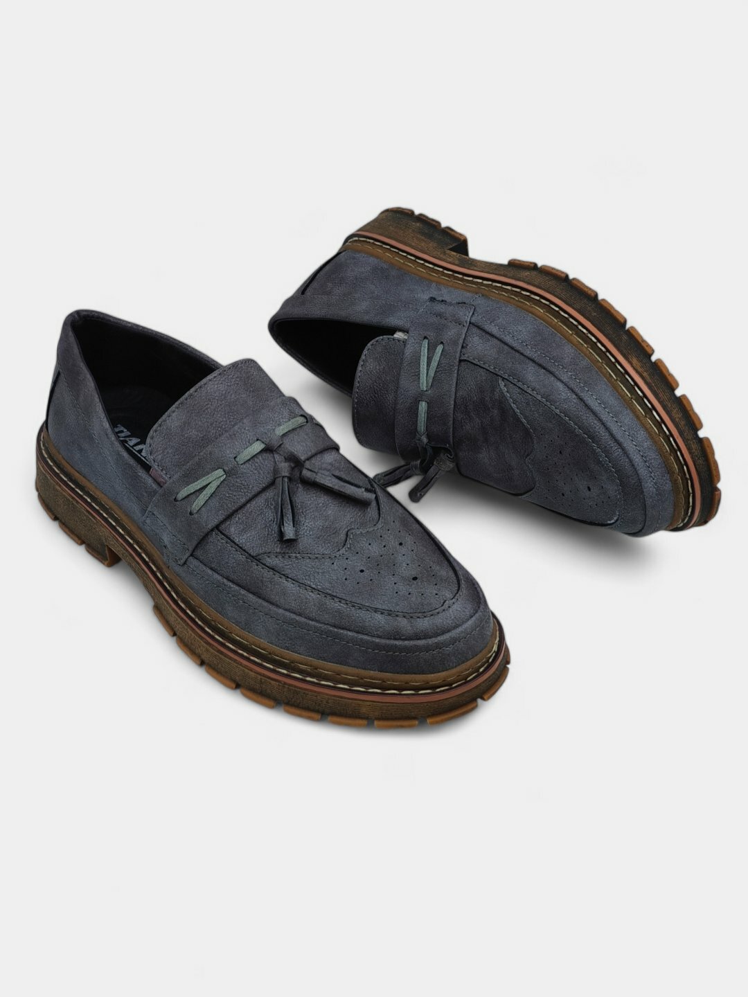 Лоферы  Туфли мужские Solid Step, из экокожи, водонепроницаемые, размер 38 39 40 41 42 43, серый меланж — фото 1