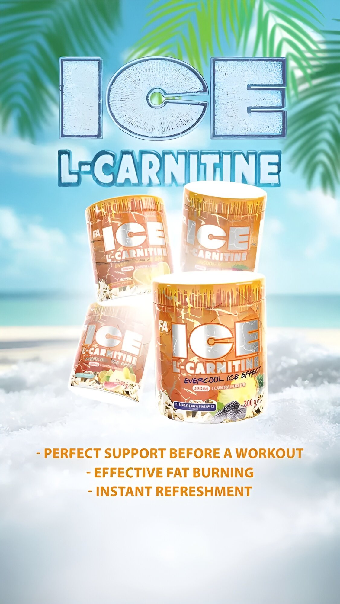 Жиросжигатель FA Ice L-Carnitine, 300g, 75 порций, апельсин манго