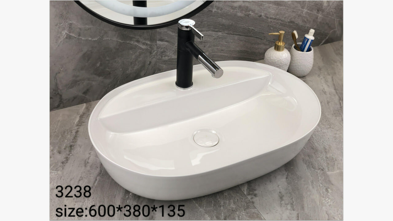 Раковина накладная OSSO 3238 WHITE , керамическая, овальная, белая, для ванной комнаты