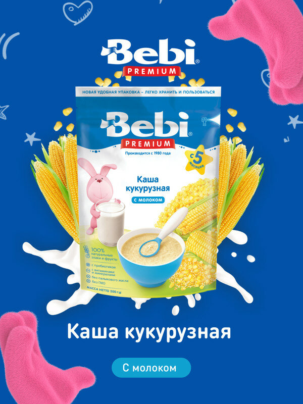 Каша BEBI молочная, кукурузная, 5м+, 200 гр