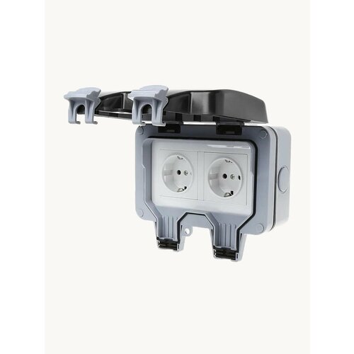 Водонепроницаемая двойная IP66 электрическая розетка 16А, уличная, садовая, наружная с крышкой, с заземлением (СФ)