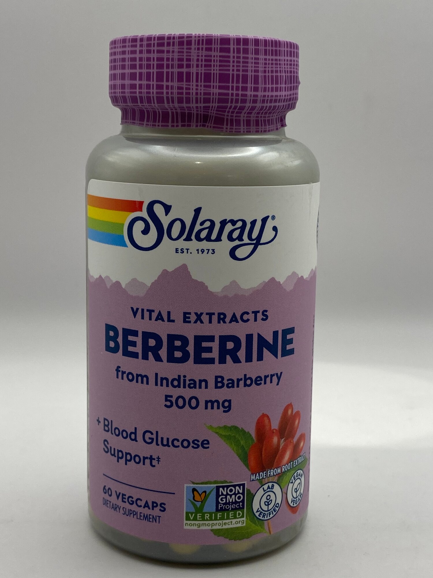 Берберин Solaray Vital Extracts, 500mg, 60VegCaps, без ГМО, поддержка энергии и тонуса