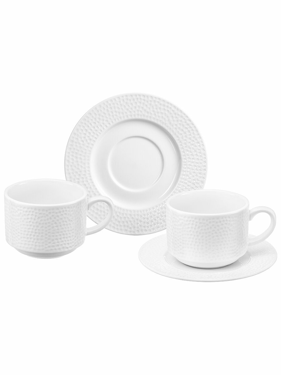 Чайная пара, чашка с блюдцем 4 пр 300 мл Elan Gallery Белый коралл, фарфор, набор, Масленица — фото 1