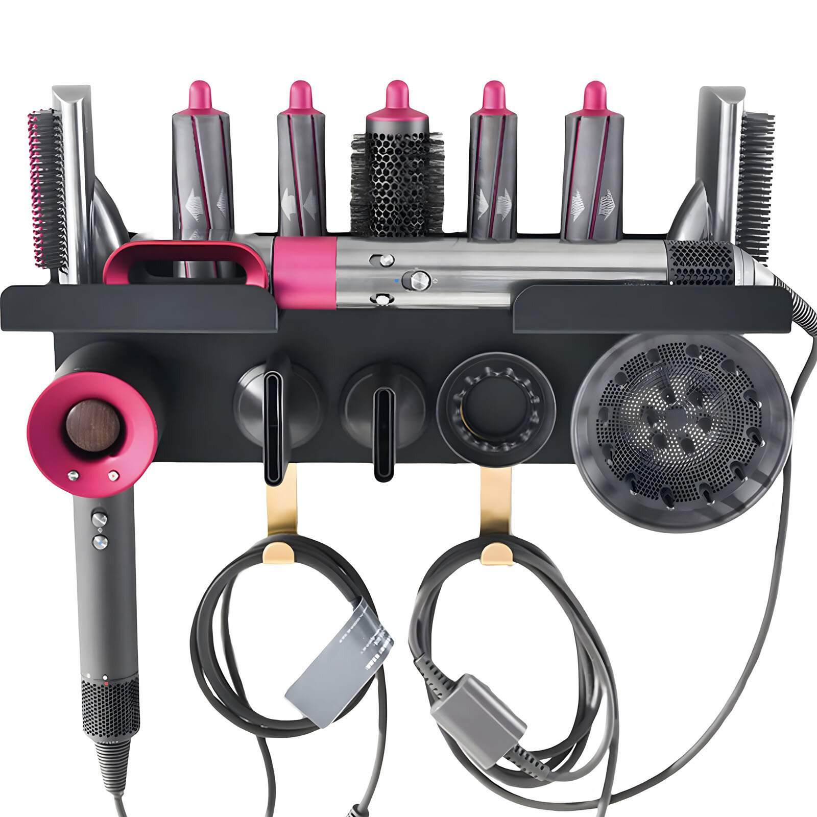 Держатель для Dyson Airwrap Styler для фена Dyson Supersonic органайзер 2 в 1 полка для хранения подходит для жгутиков щеток диффузоров насадок черный цвет размеры 17.2 x 5.9 x 5.7 дюймов (43.8 x 15 x 14.5 см) вес 4.2 фунта (1900 г) материал