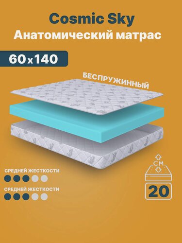 Изображение товара Матрас 60х140 см беспружинный в детскую кроватку "Cosmic Sky" двусторонний с одинаковой жесткостью