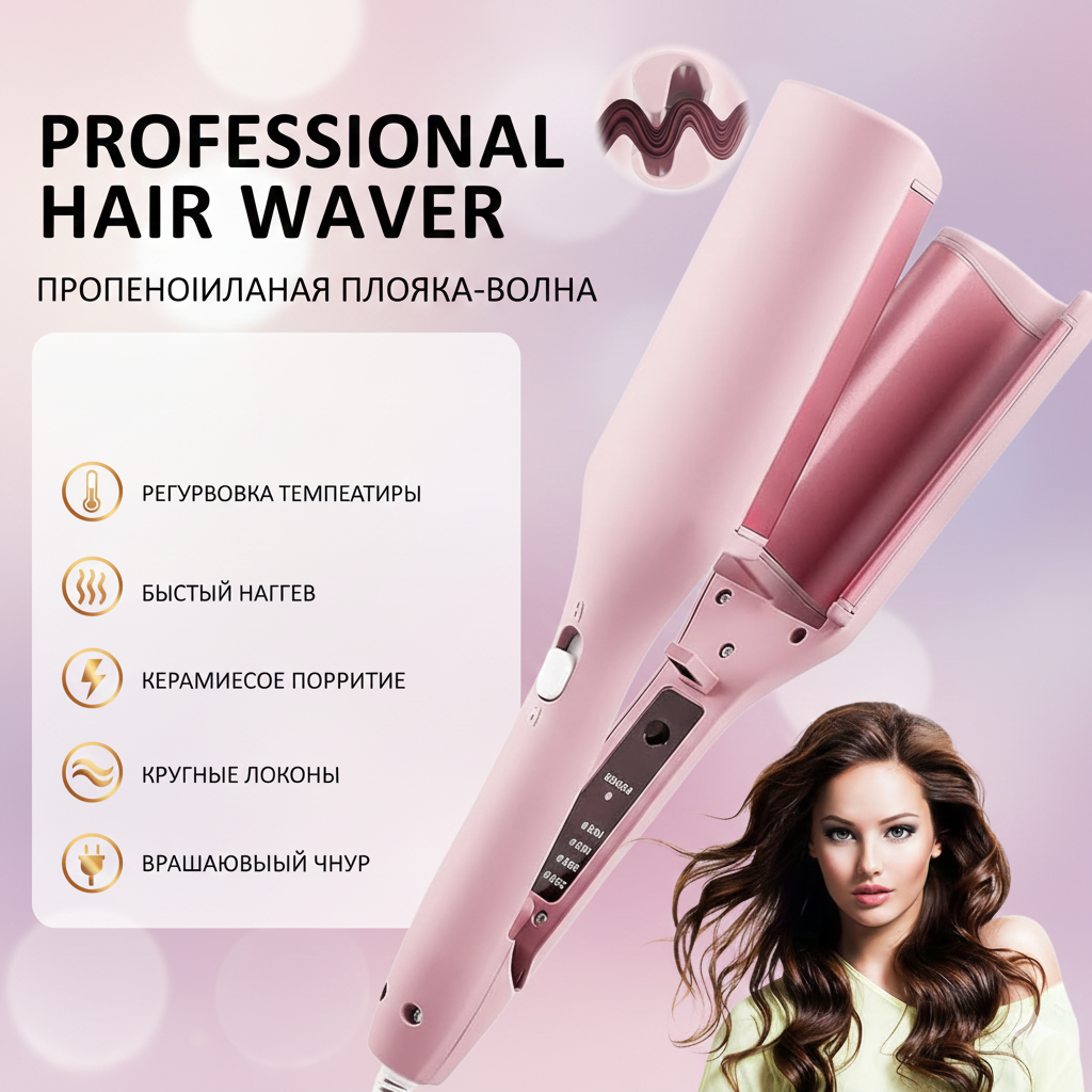 Плойка-щипцы, для волос, волна крупная, многофункциональная, — фото 1