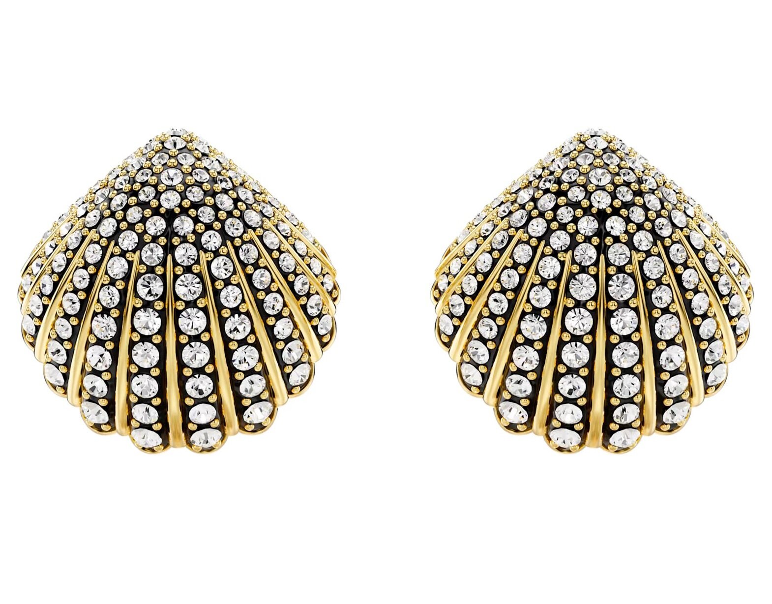 Серьги двусторонние SWAROVSKI, кристаллы Swarovski, размер 16 мм, белый, черный, золотой