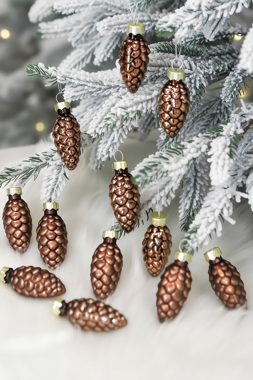 Набор ёлочных игрушек шишки-малышки стеклянные глянцевые и матовые цвет: шоколадный 60 мм упаковка 12 шт Winter Deco 1001418