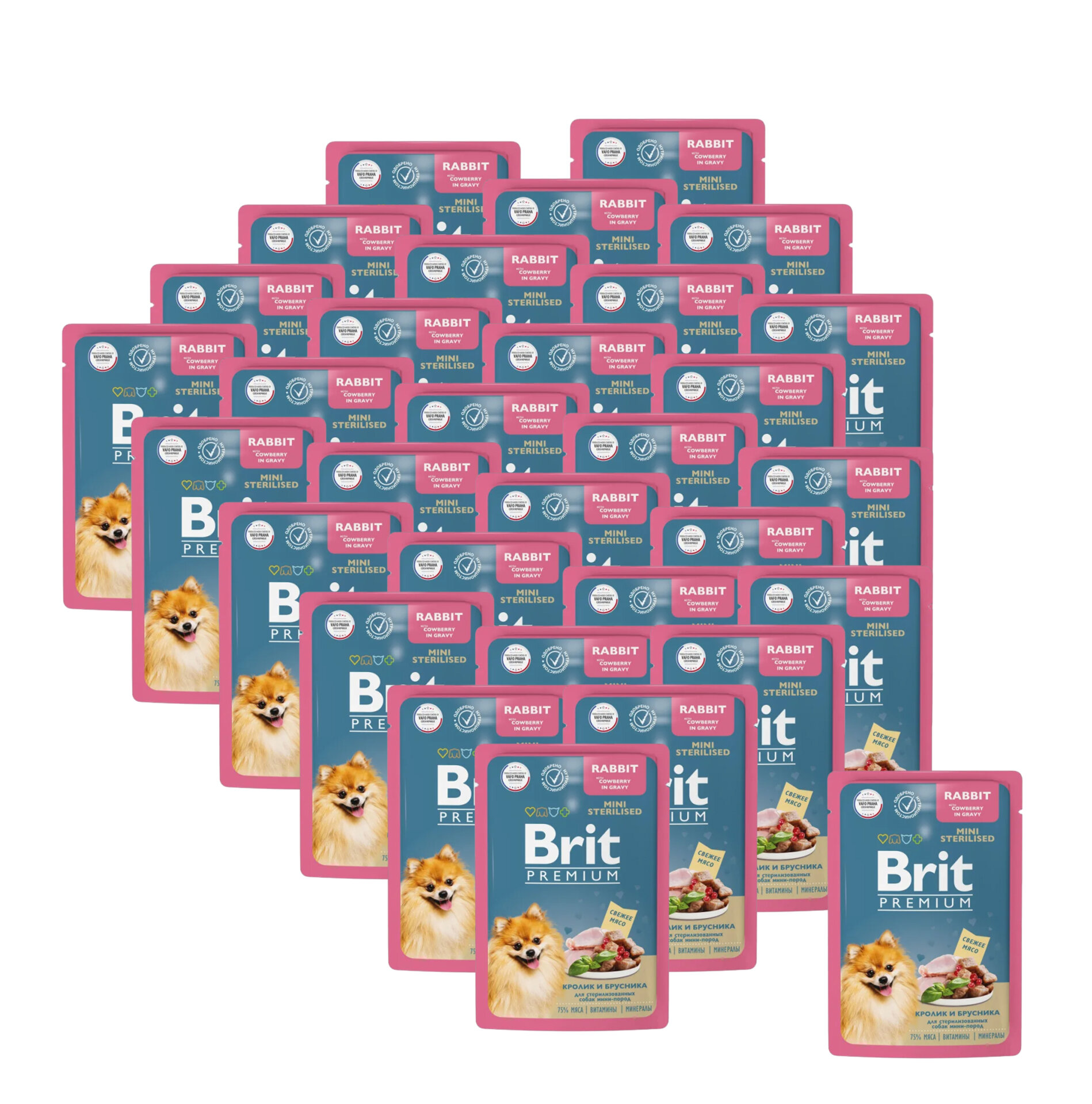 BRIT PREMIUM, Пауч для взрослых стерил. собак мини пород, Кролик и брусника в соусе, 85г x 32 шт.