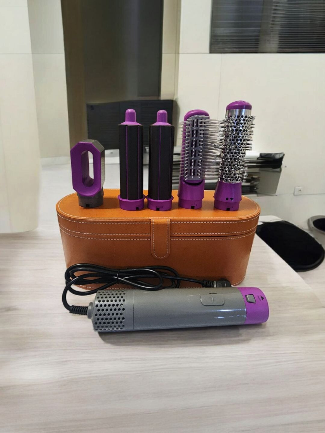 Фен Dyson 5 в 1 для всех типов волос, мультистайлер, плойка, выпрямитель, насадки для завивки и объема, оранжевый