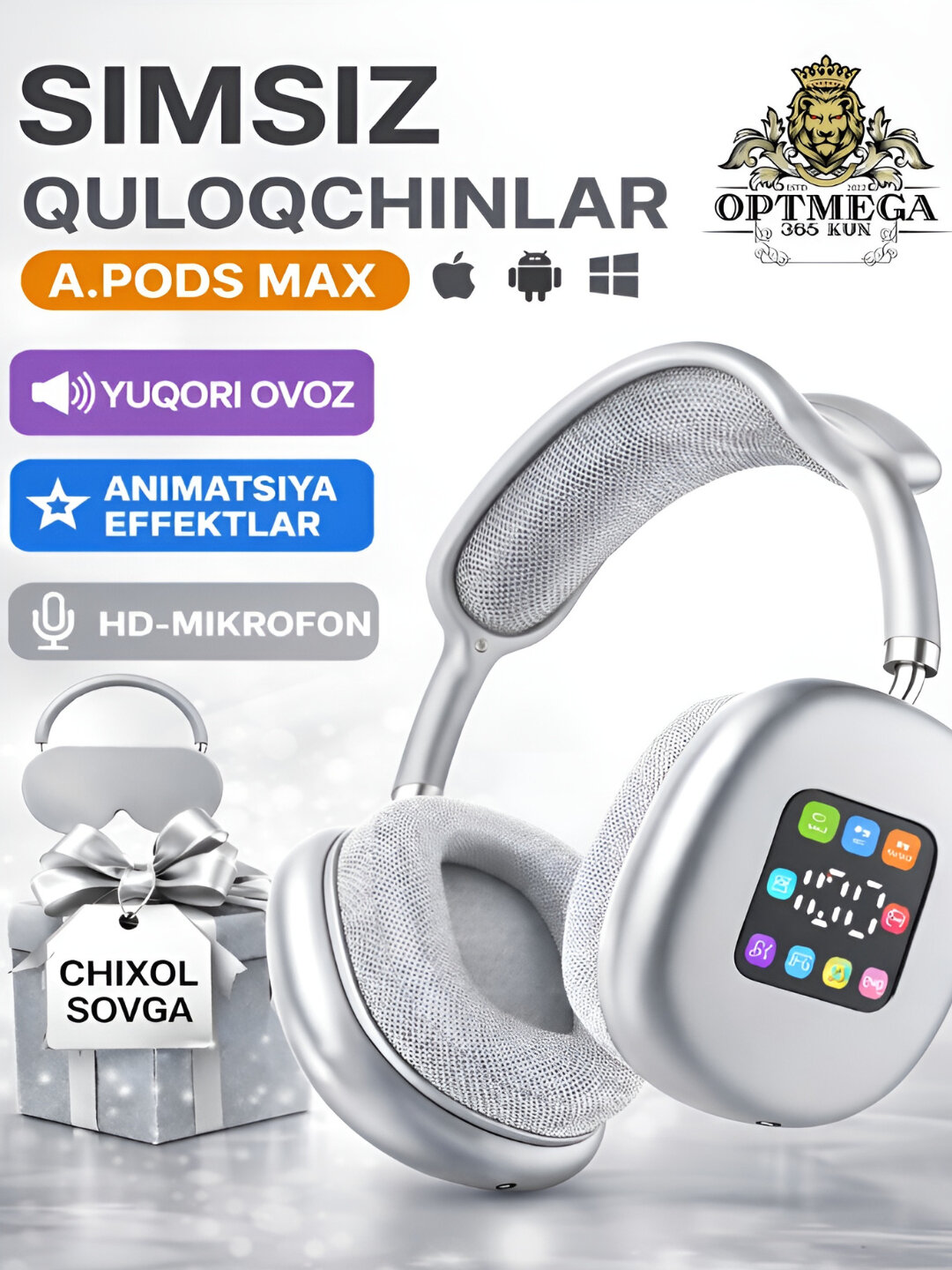 Беспроводные наушники P9 Bluetooth с экраном, микрофон, басс, поддержка SD и AUX - Белый