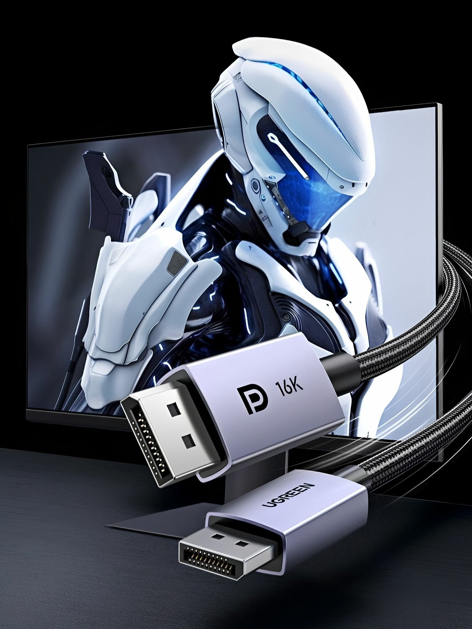 Кабель DisplayPort 2.1 UGREEN 16K, 4К 240 Гц, оплётка, 3 метра — фото 1