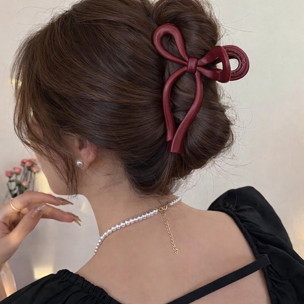 Заколка для волос от бренда "Необычный бантик", , стильная и модная, цвет бордо, в стиле крабик