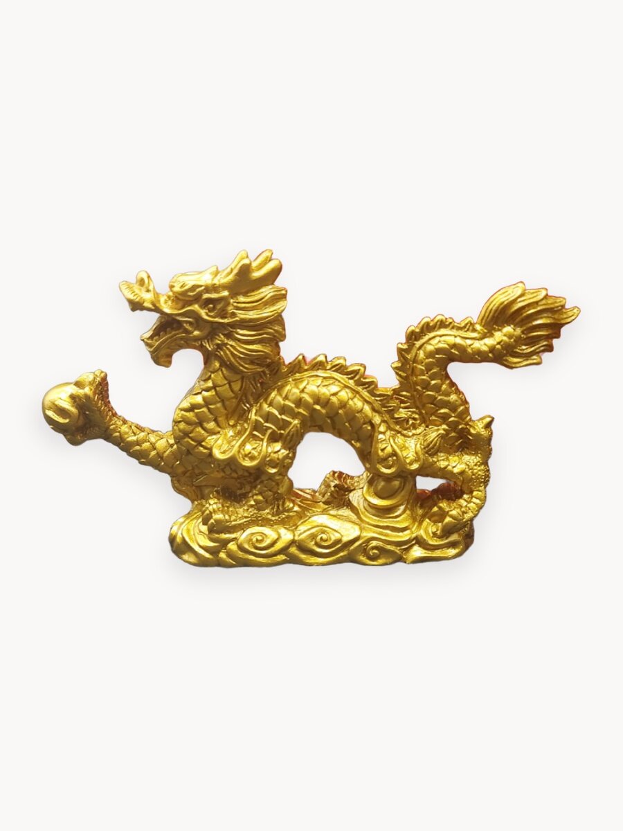 Дракон фэн шуй с жемчужиной, символ власти и величия, золотистый, статуэтка для интерьера