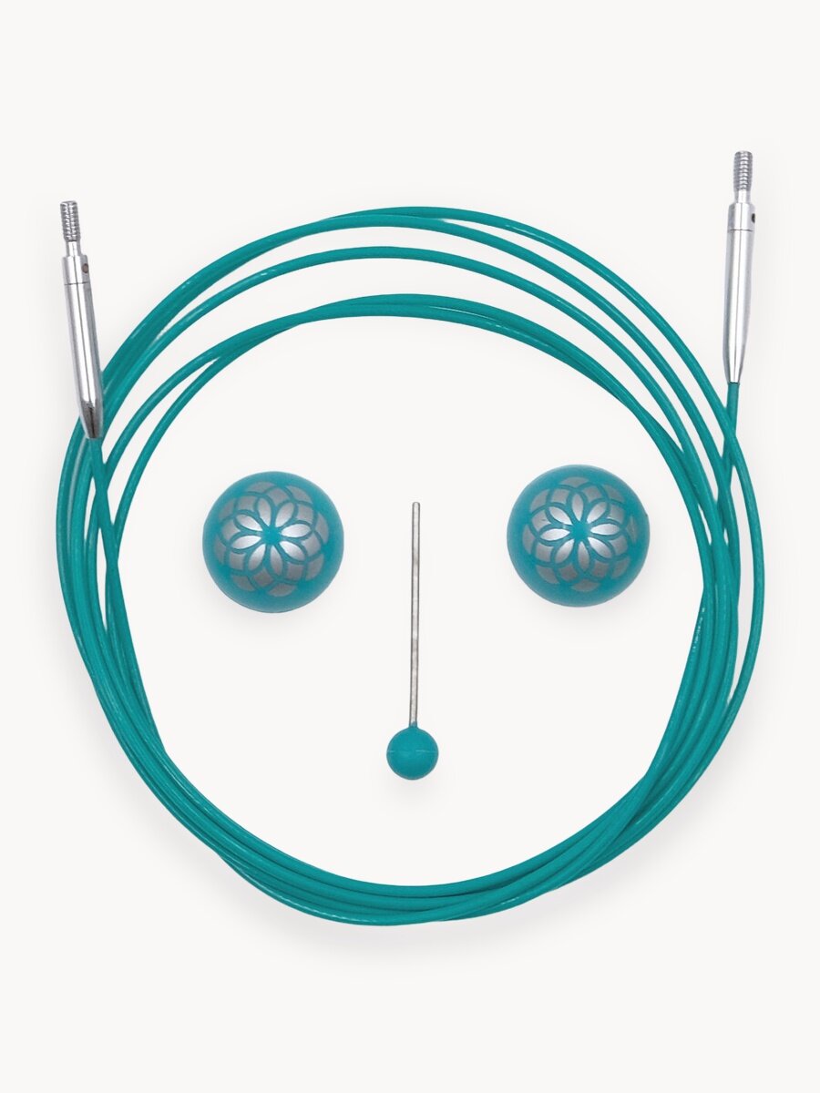 Тросик поворотный для съемных спиц Mindful, 126 см, нержавеющая сталь с нейлоновым покрытием, бирюзовый, KnitPro