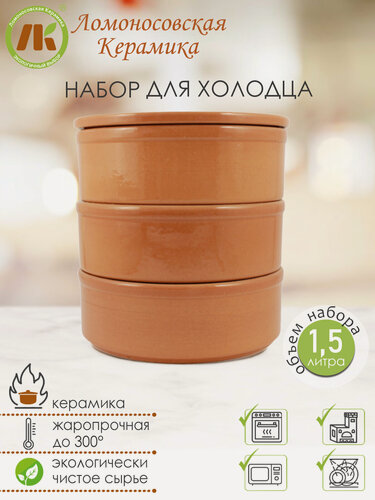 Изображение товара Набор для холодца с крышкой 3 формы по 0,5л, d16см, h17,5см цвет терракот