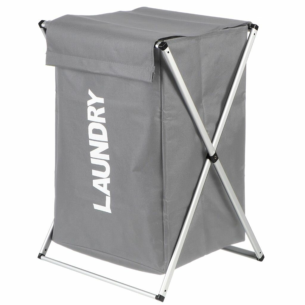 Корзина для белья 38х38х58 см прямоугольная полиэстер пластик металл серая с крышкой Y6-10749