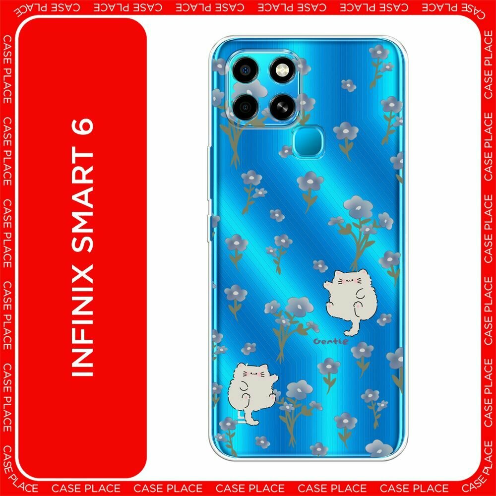 Чехол на Infinix Smart 6 / Инфиникс Смарт 6 с принтом "Gentle cats", прозрачный