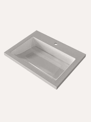 Изображение товара Мебельная раковина Stella Polar Луиза 60 накладная, из искусственного мрамора, белая, глянцевая, раковина для ванной, прямоугольная, со скрытым сливом