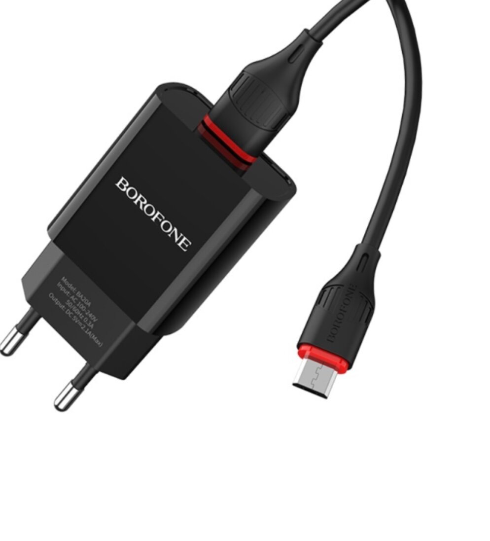 Сетевое зарядное устройство Borofone BA2OA , с кабелем Micro-USB ,12 W Черный — фото 1