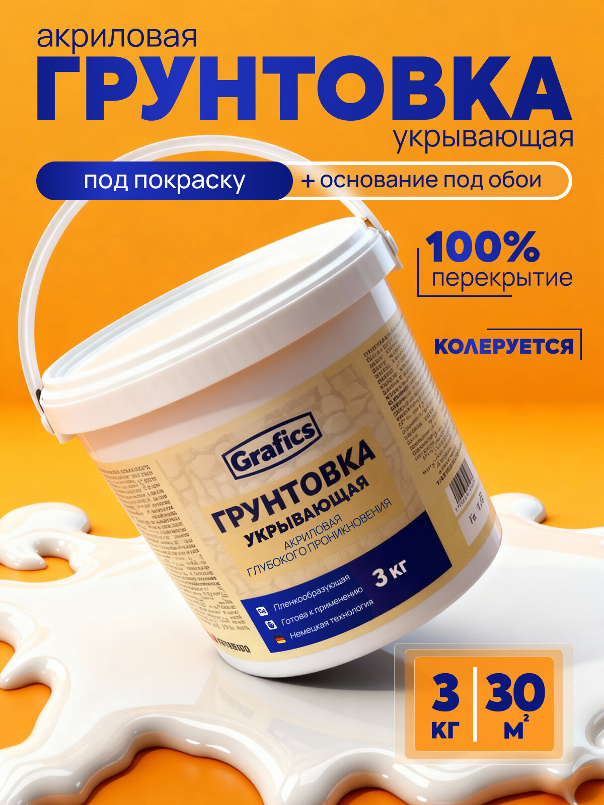 Грунтовка Grafics для стен глубокого проникновения под обои и краску 3кг