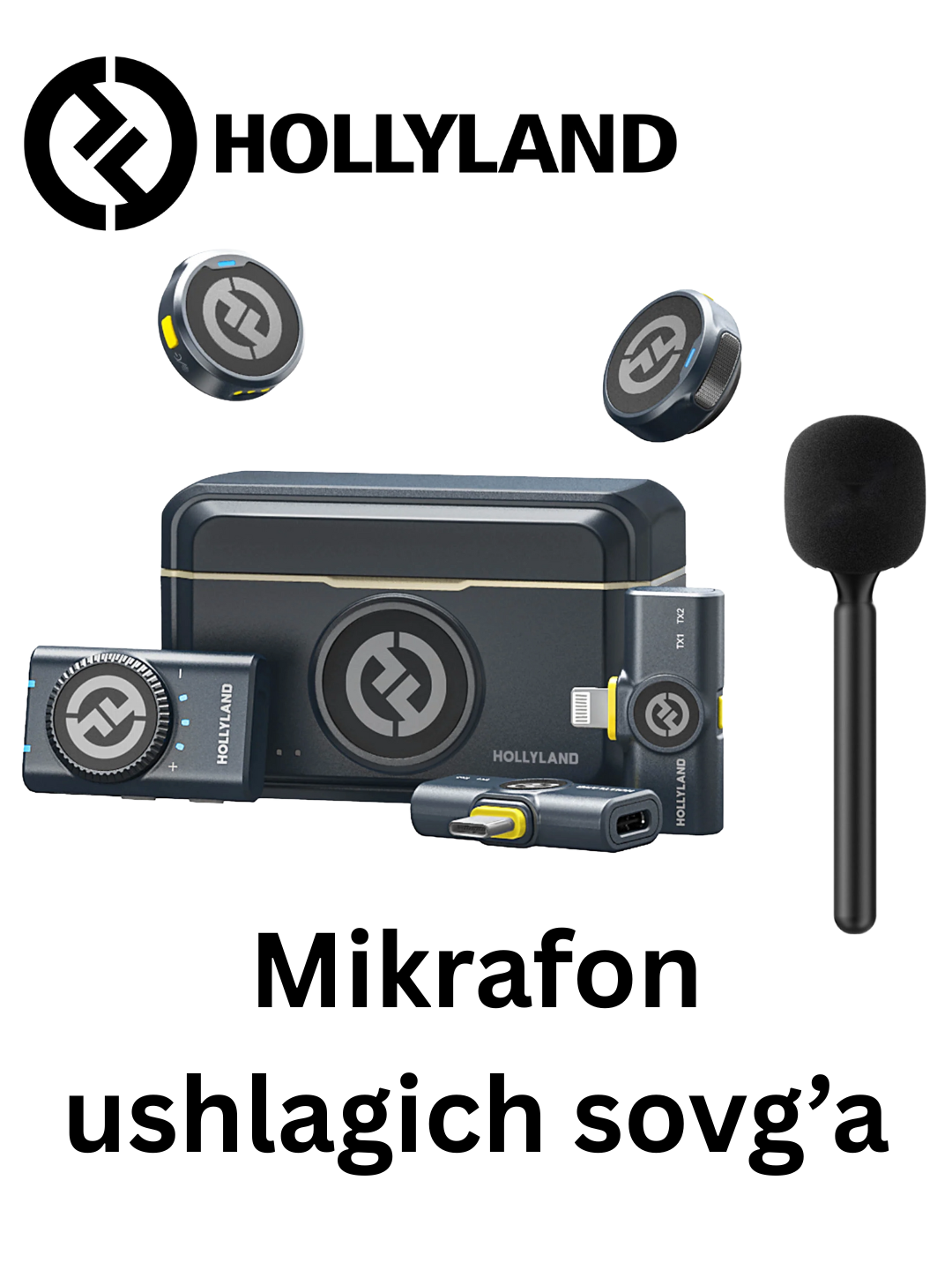 Симссыз микрофон Hollyland "Lark M2", для смартфона, камеры, до 300м, 2 передатчика