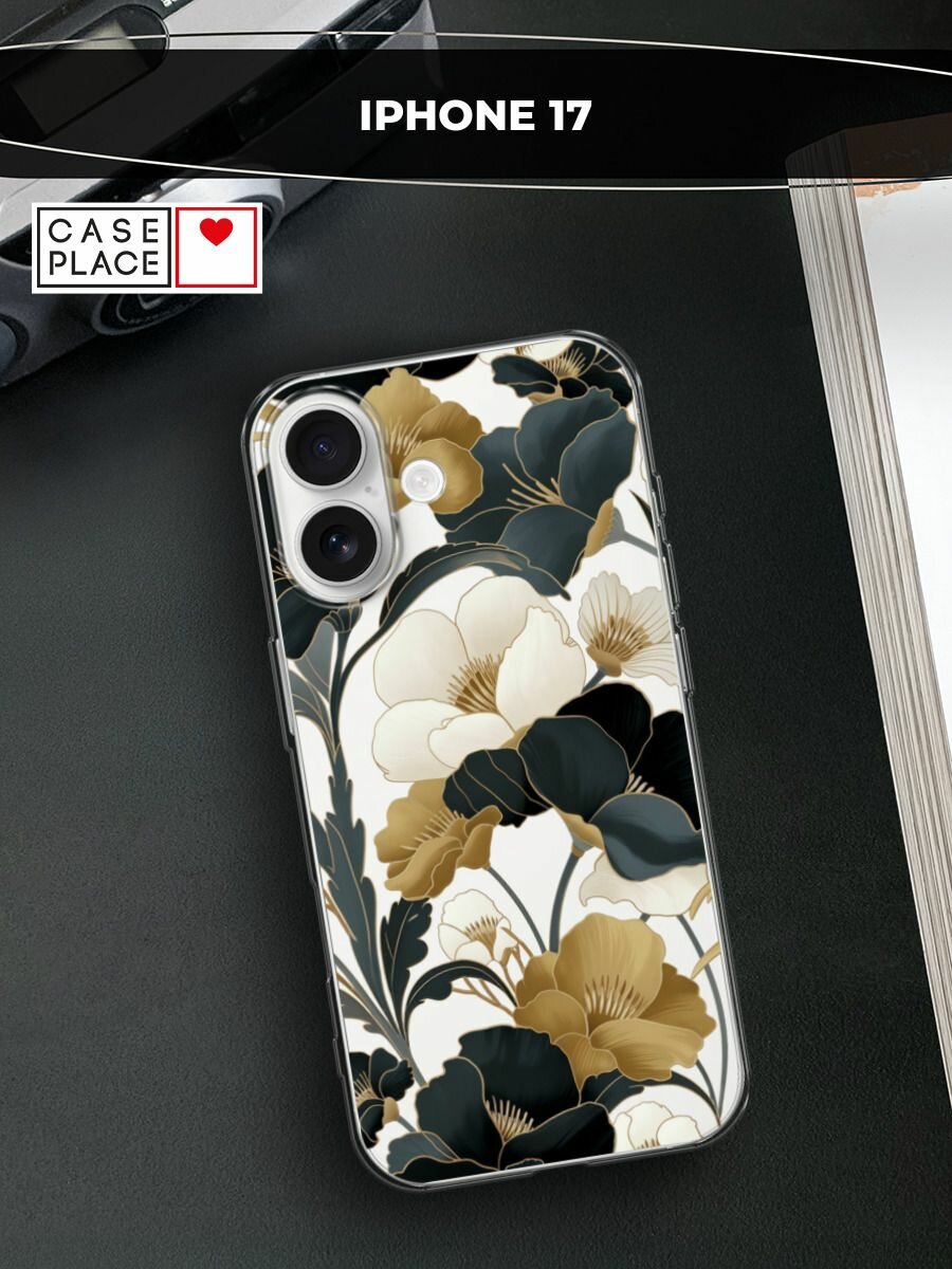 Силиконовый чехол на Apple iPhone 17 / Айфон 17 с принтом Золотые цветы