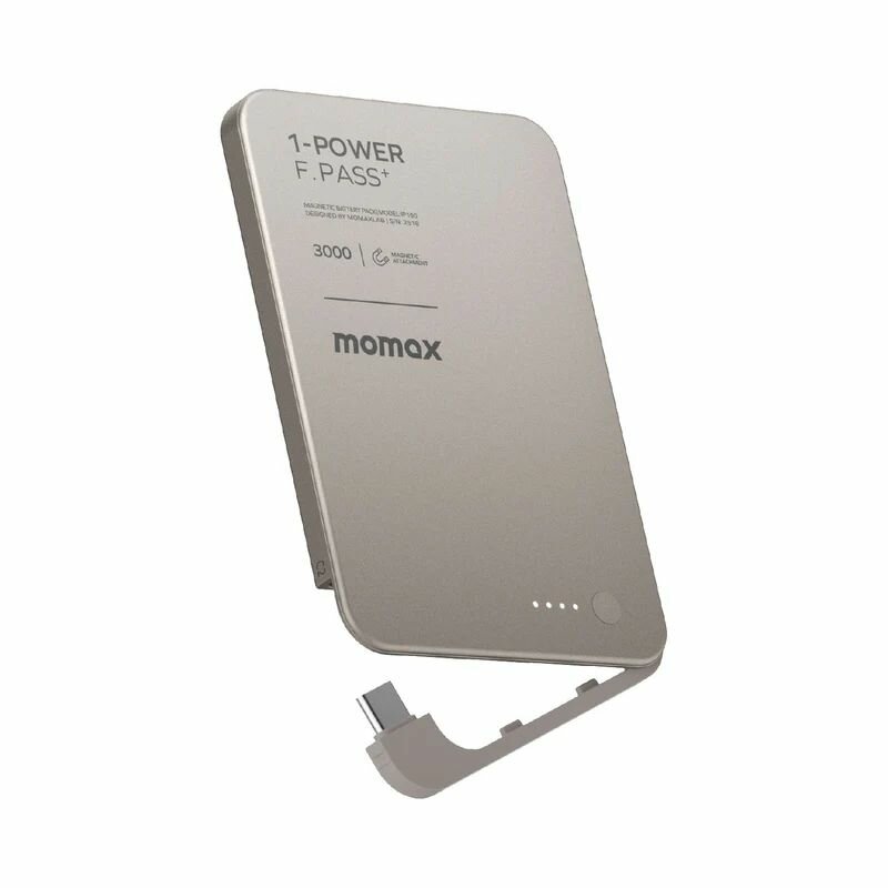Портативное зарядное устройство Momax 1-Power F. Pass+ 3000mAh с встроенным кабелем Type-C - Sandstone