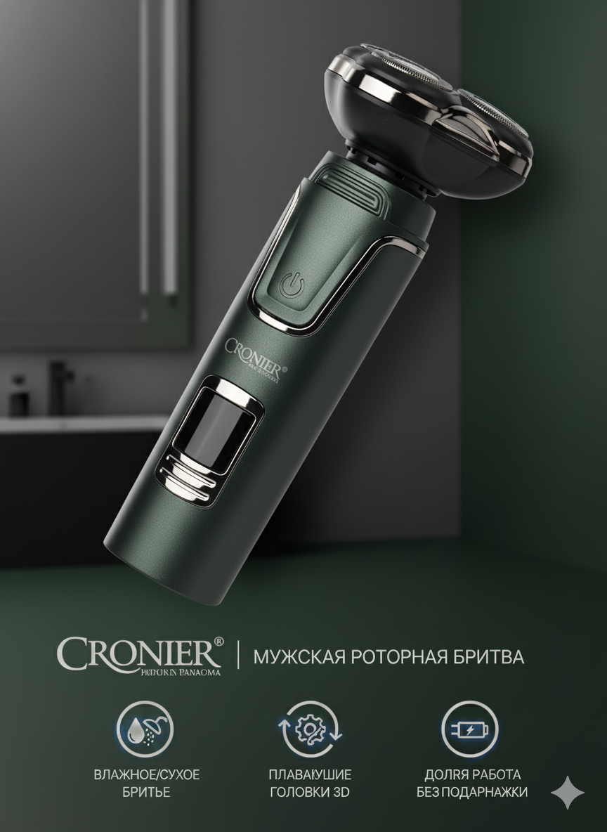 Машинка для стрижки Cronier 3 в 1 – мужская электробритва для волос, бороды и носа питание от USB, нержавеющая сталь