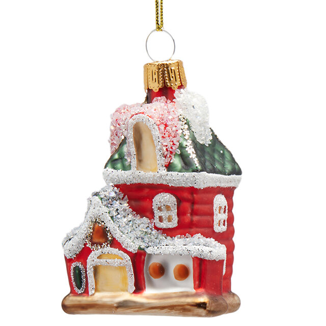 Стеклянная елочная игрушка Домик Sherwood - London House 8 см EDG 6501040A140-2