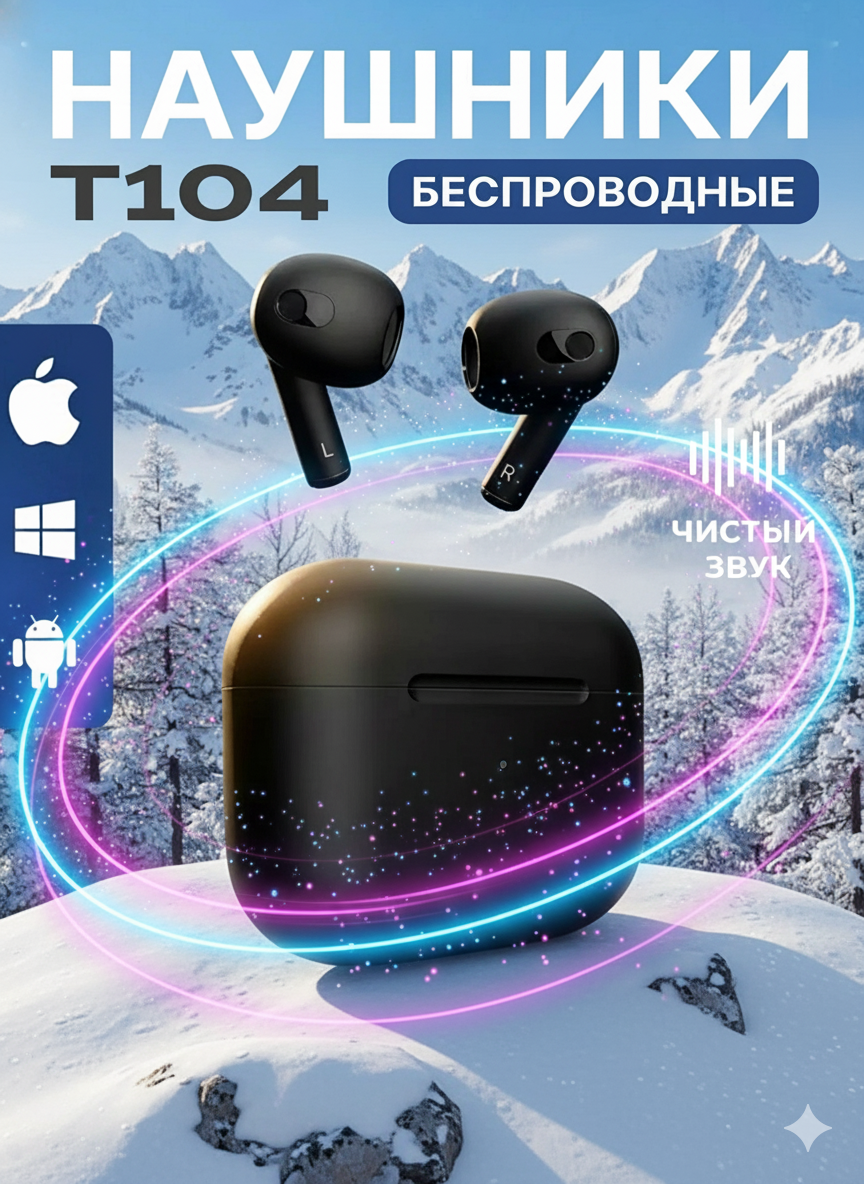 Наушники "AirPods Pro" T 104, с шумоподавлением, 2 микрофона, Bluetooth 5.3