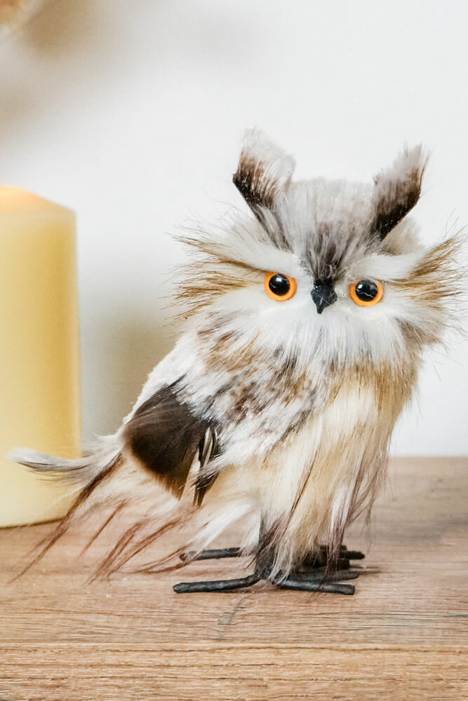 Декоративная фигура сова флурри, искусственный мех, перо, 15 см, Winter Deco 1135236