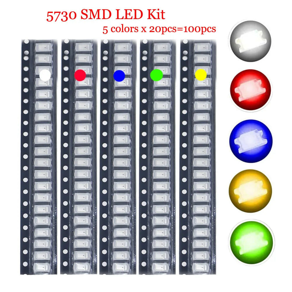 Набор SMD светодиодов 5730 — 5 цветов, 100 шт (5 × 20 шт)