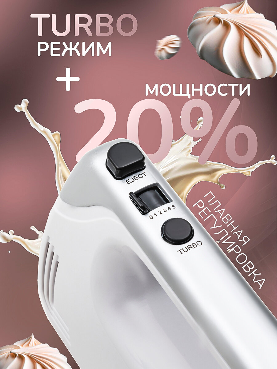 Миксер ручной MANYA SM1151WH 5 скоростей, 3 насадки, турборежим — фото 1