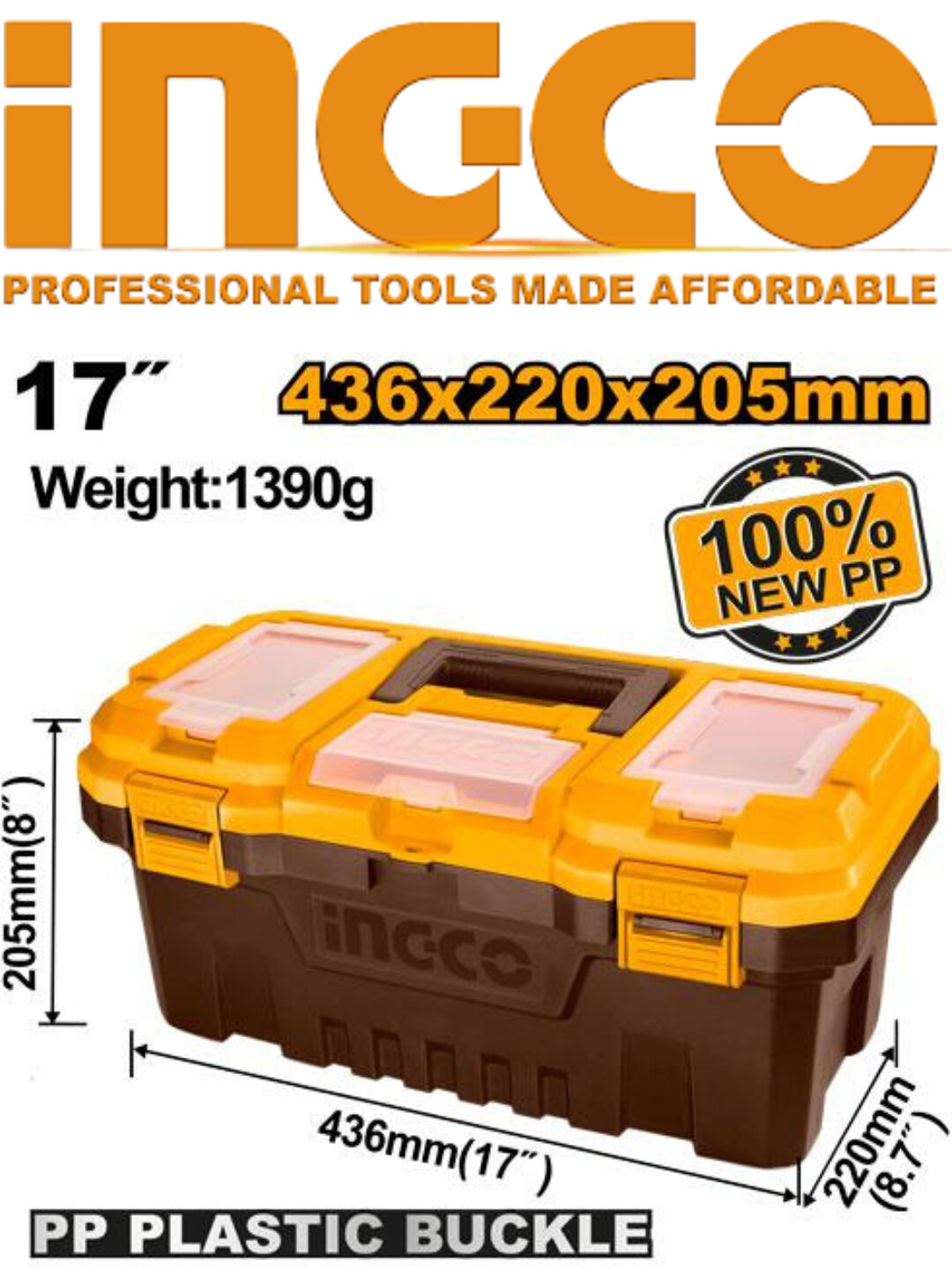 Ящиков для инструментов пластиковых INGCO "17 pbx1701 черный/оранжевый, полипропилен
